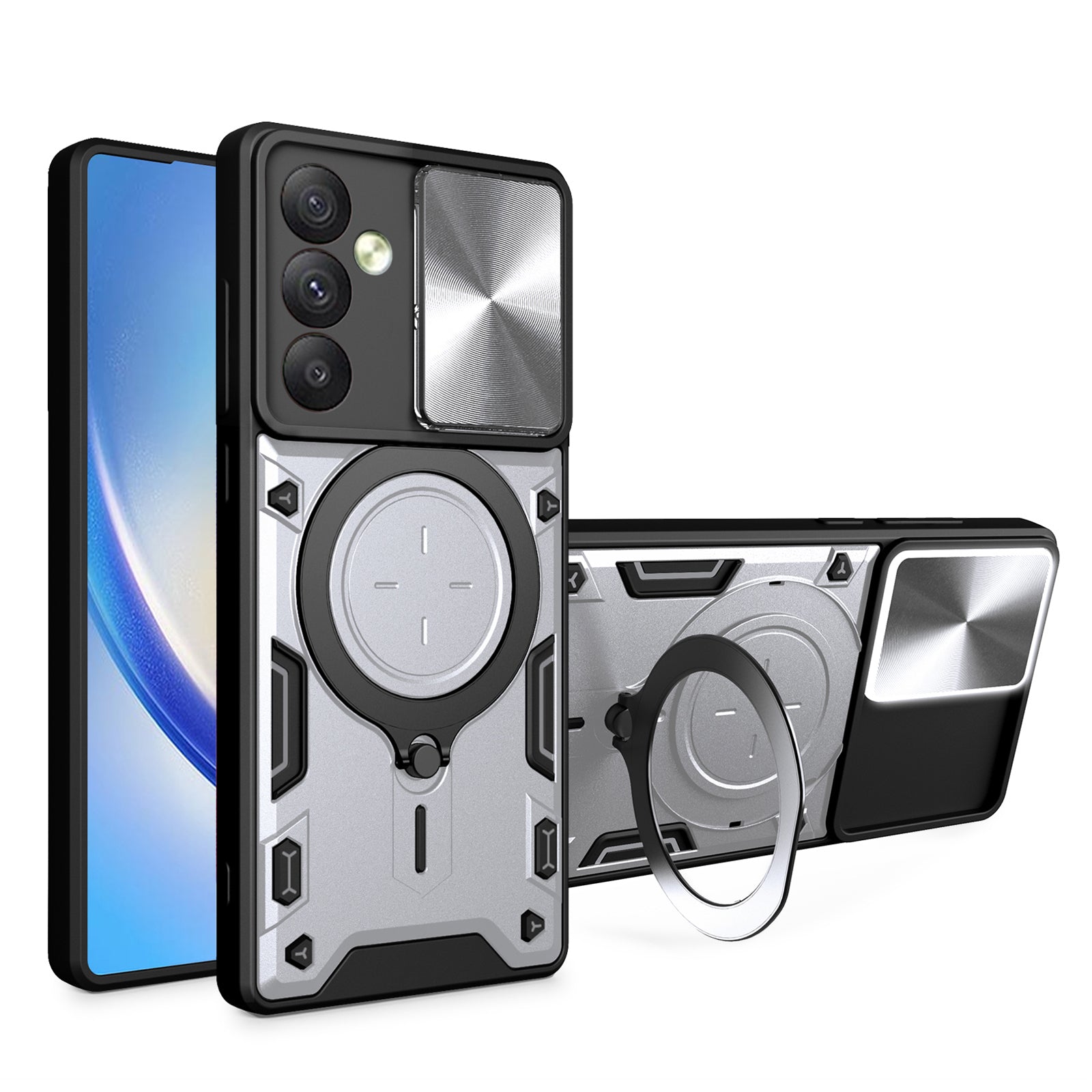 TPU PC Phone Case for Samsung Galaxy A34 5G Kickstand Shockproof Phone Shell with Slide Lens Cover TPU PC Phone Case for Samsung Galaxy A34 5G Kickstand Shockproof Phone Shell with Slide Lens Cover
